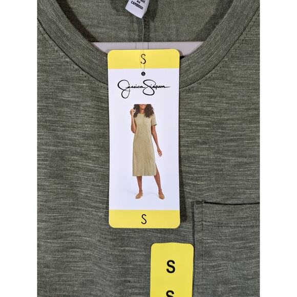 TShirt Dress Short Sleeve Midi Jessica Simpson Green S Crew Pockets Casual Layer - Picture 4 of 12